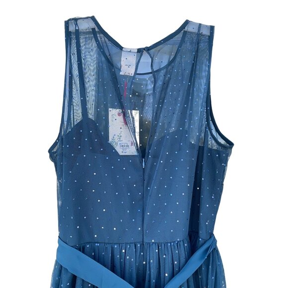 NWT Lauren Conrad Teal Blue Tulle Fit & Flare Dress Foil Dot Size 8 Snow White - Picture 10 of 14